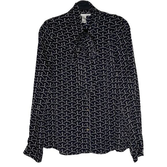 Diane Von Furstenberg Women's Tie Collar Silk Blouse Hanger Print Long Sleeve - Picture 1 of 8